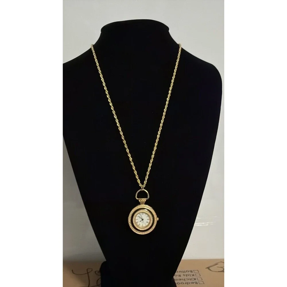 Vintage Haband Gold-Tone Pocket Watch Pendant Necklace